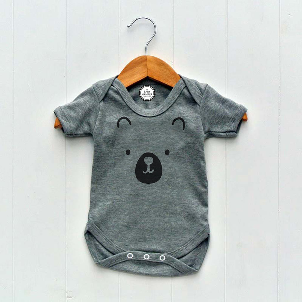 Newborn Baby Bodysuit, Grey, Bear Face Print