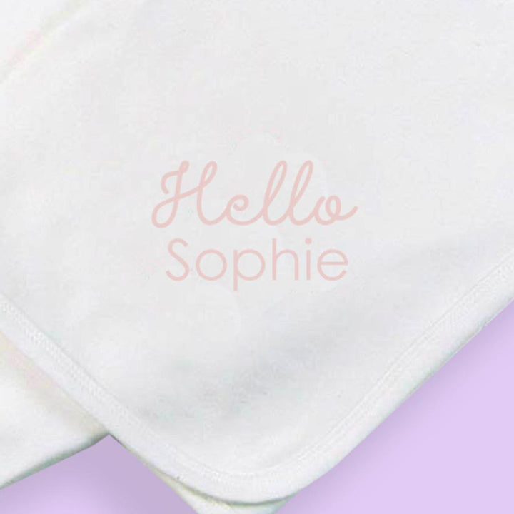 Personalise White 'Hello Baby' Pram Blanket