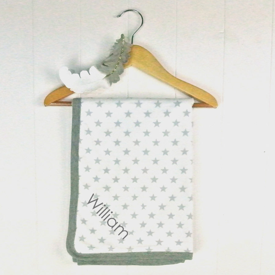 Grey Star & Stripe Baby Name Blanket - Personalise