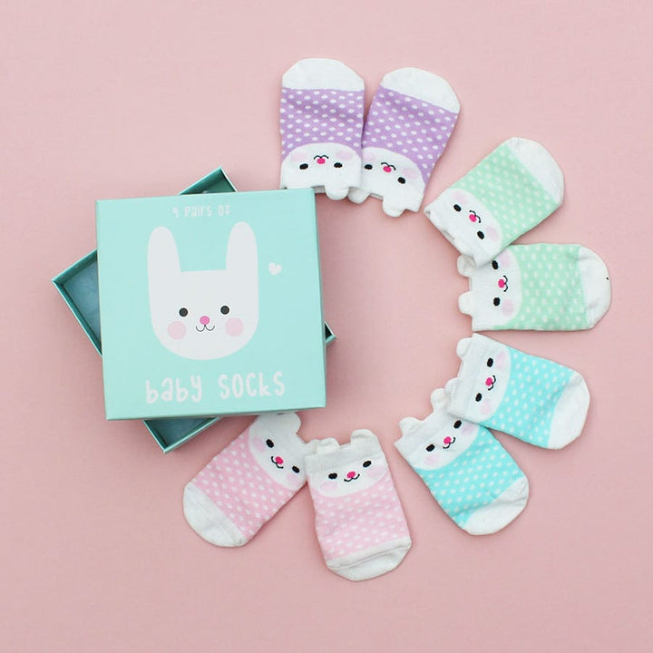 Rex London Bunny Face Baby Socks box Gift Set - Pink
