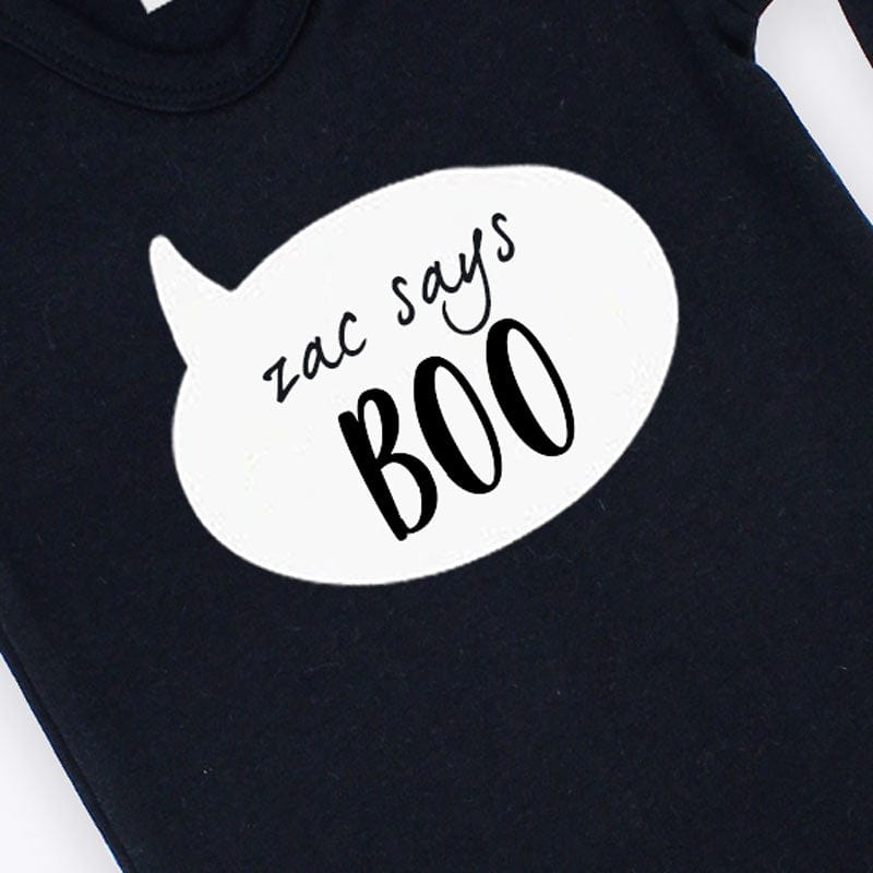 Halloween Black Personalise Boo Sleepsuit, 0-3 Months