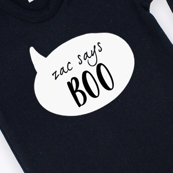 Halloween Black Personalise Boo Sleepsuit, 0-3 Months