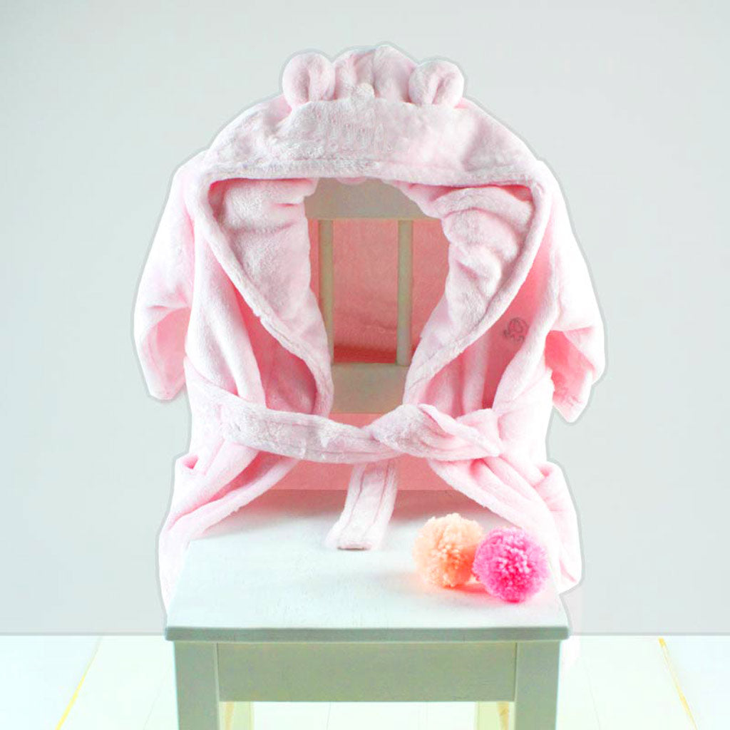 Pink Hooded Baby & Kids Dressing Gown with Bear Ears