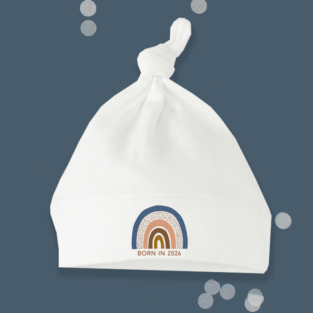 Born In 2026 Boho Rainbow White Knotted Hat 0-6 months