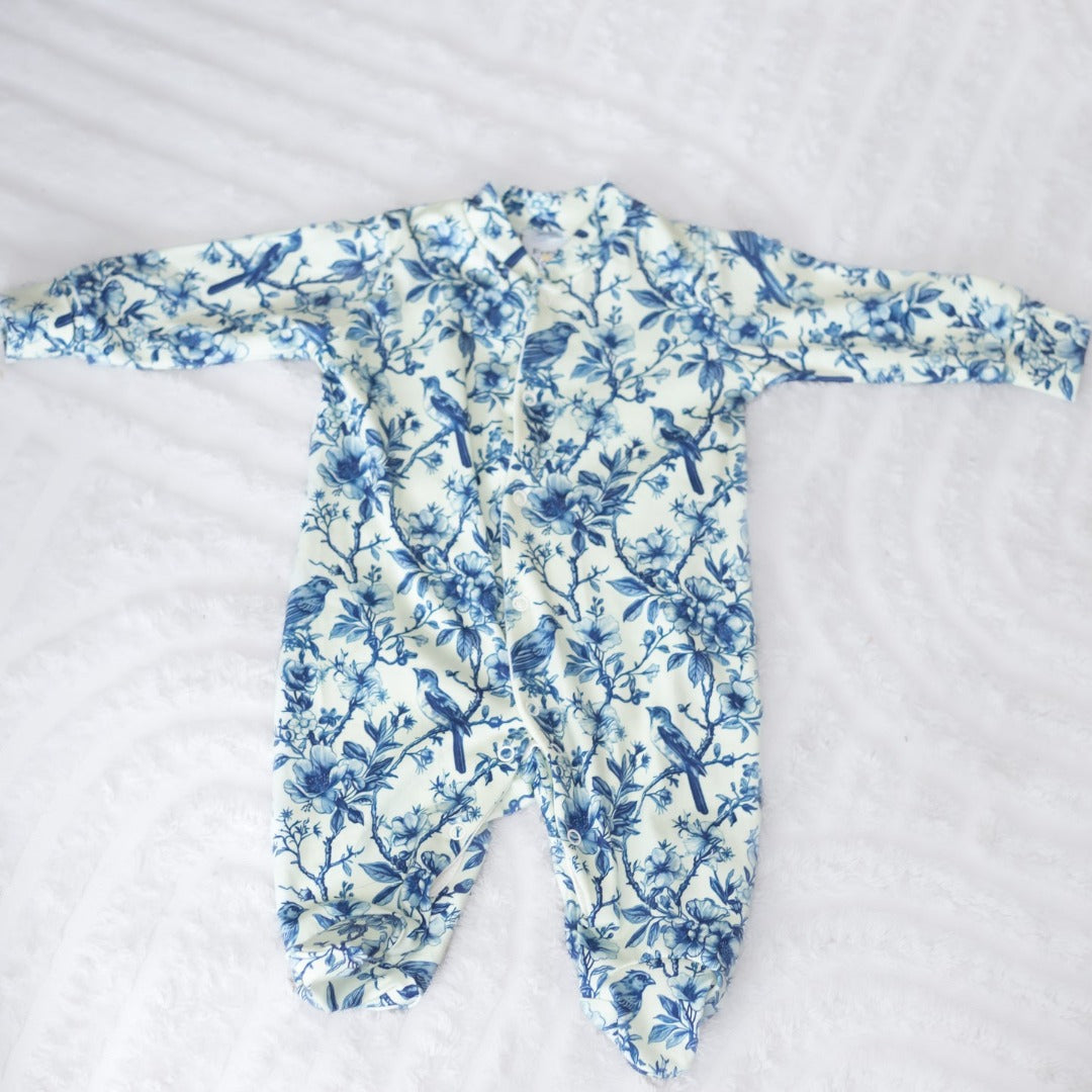 Fred & Noah Blue Floral Print Cotton Sleepsuit