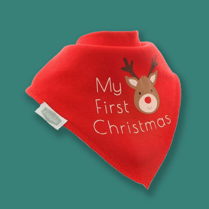 Ziggle Baby Red My First Christmas Reindeer Bib