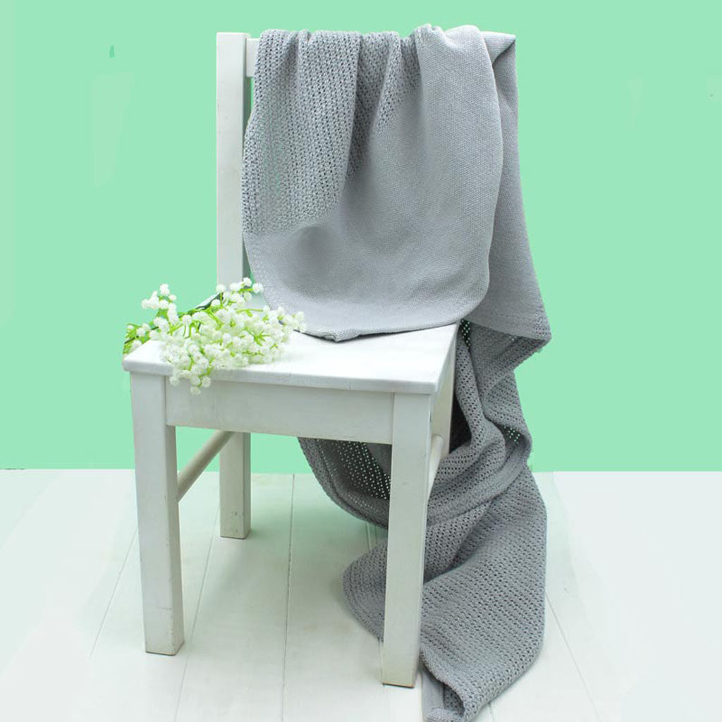 Grey Cotton Cellular Baby Pram Blanket