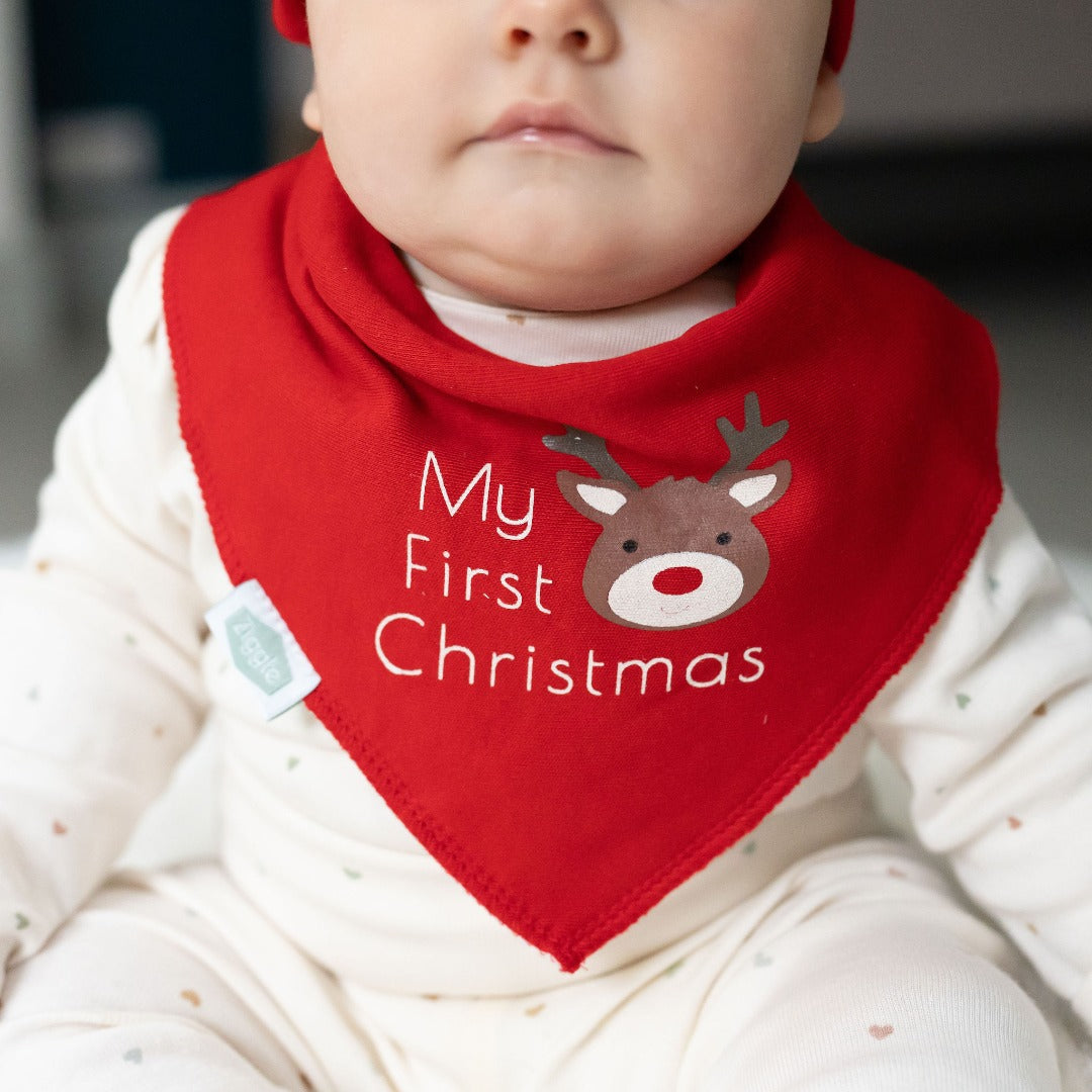 Ziggle Baby Red My First Christmas Reindeer Bib