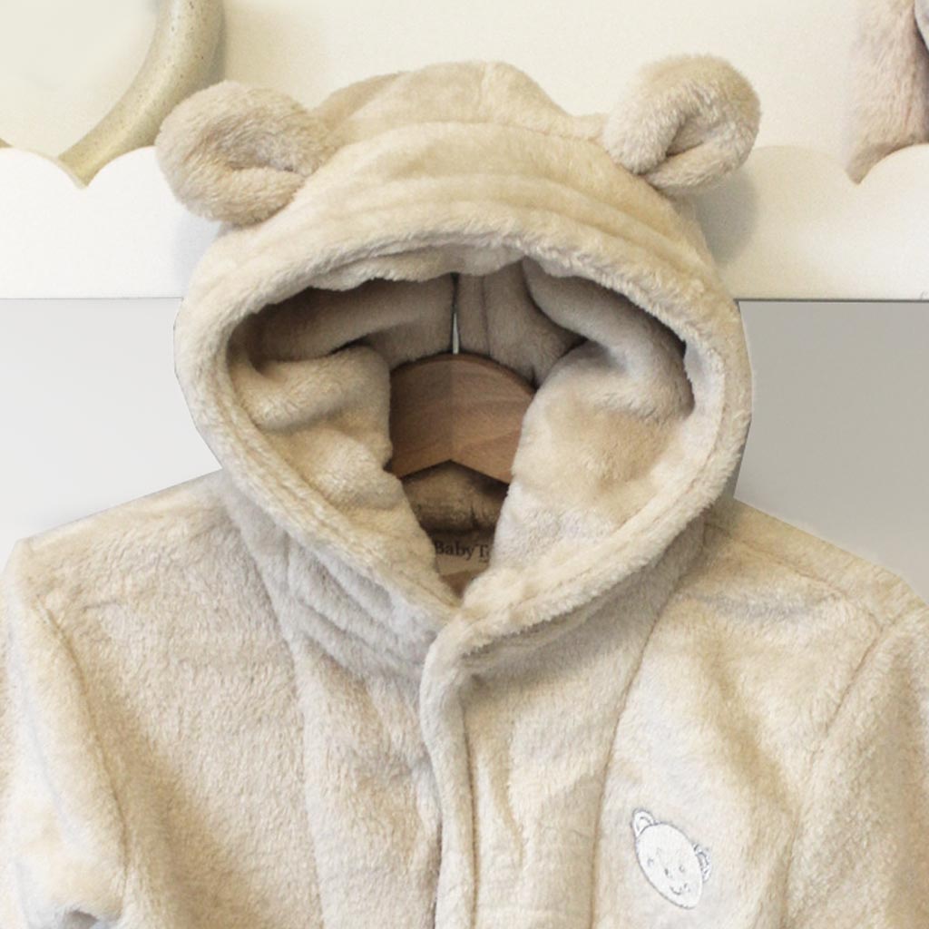 Beige Hooded Baby Dressing Gown with Bear Ears