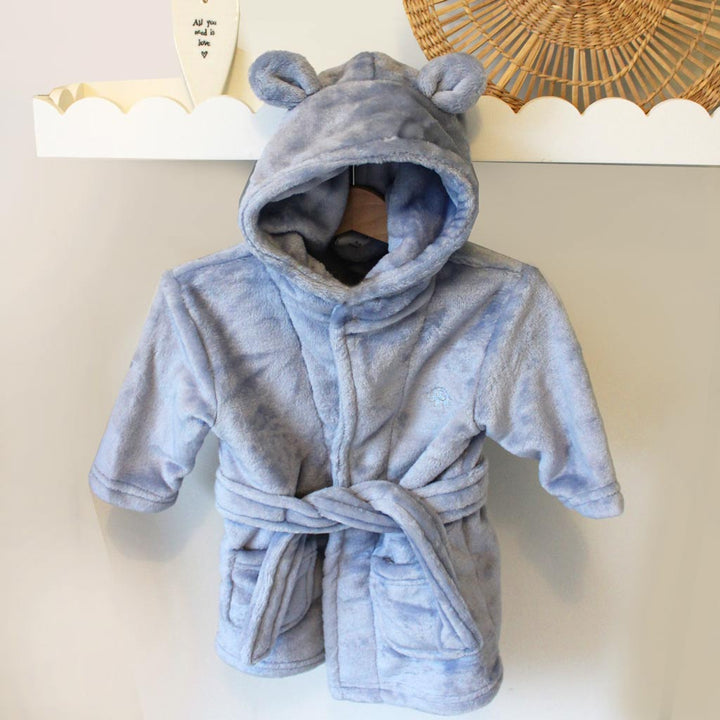 Blue Hooded Baby Dressing Gown with Bear Ears