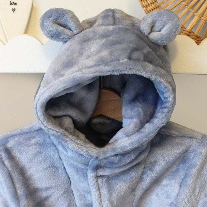 Blue Hooded Baby Dressing Gown with Bear Ears