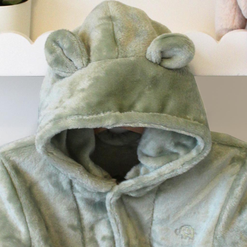 Sage Green Hooded Baby Dressing Gown with Bear Ears