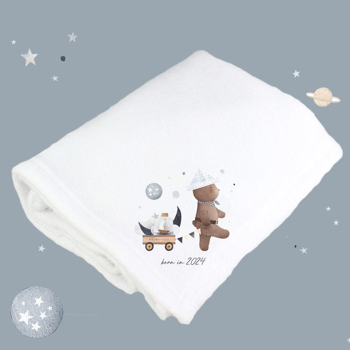 'Born In 2024...Let the Adventure Begin' White Cotton Baby Pram Blanket