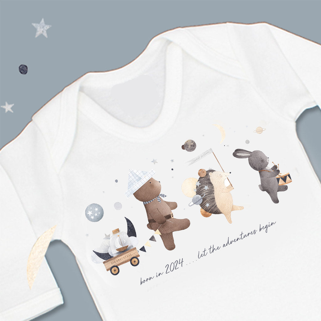 'Born In 2024...Let the Adventures Begin' Baby Sleepsuit 0-3 months