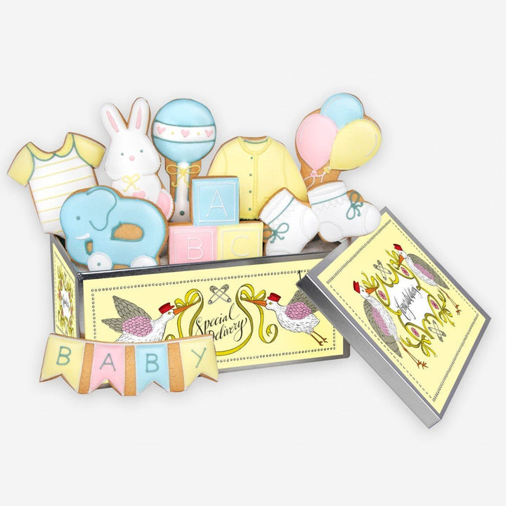 Luxury New Baby Biscuit & Champagne Gift Box by The Biscuiteers