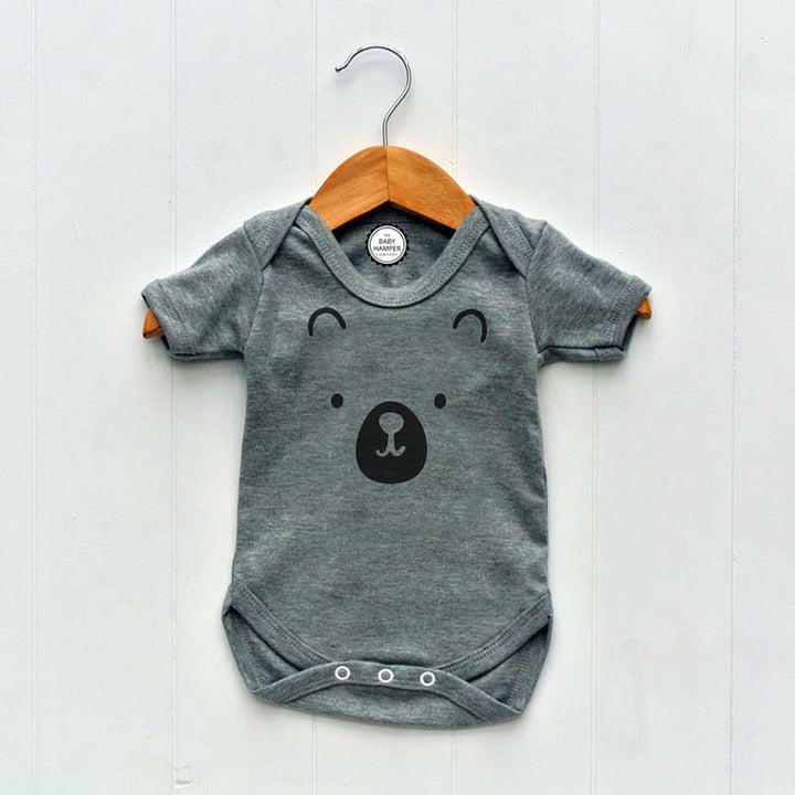 Newborn Baby Bodysuit, Grey, Bear Face Print