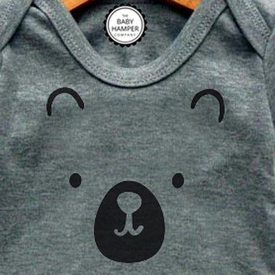 Newborn Baby Bodysuit, Grey, Bear Face Print