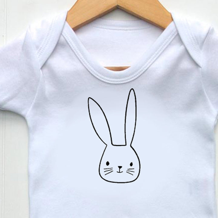 Baby Bodysuit, White with printed Bunny Face
