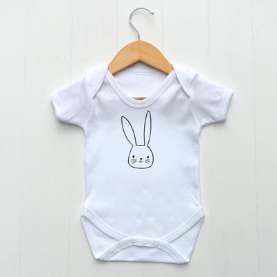 Baby Bodysuit, White with printed Bunny Face
