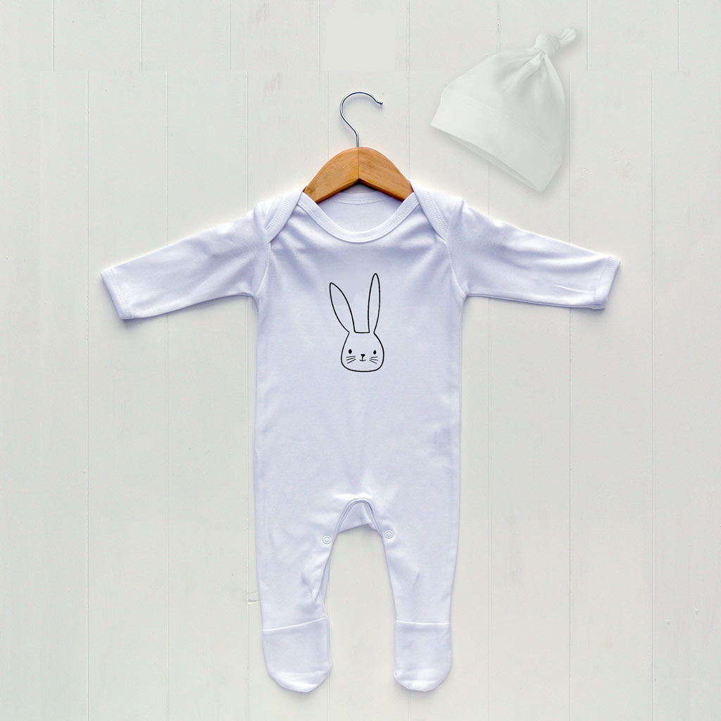 Baby Clothes Set, White Rabbit Print