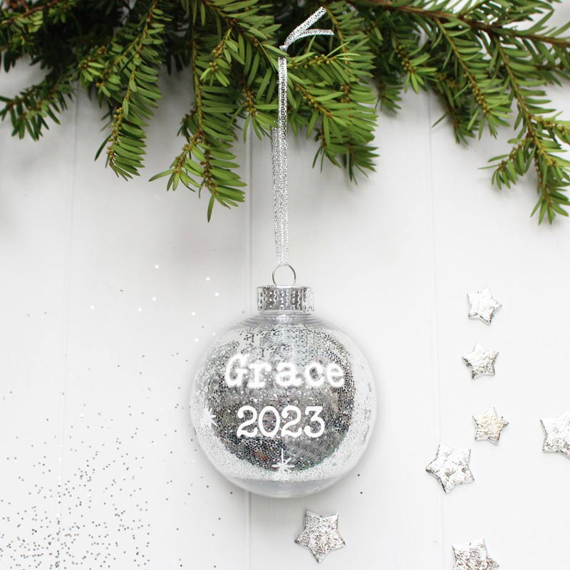 Personalised My First Christmas Baby Bauble in Silver 2023