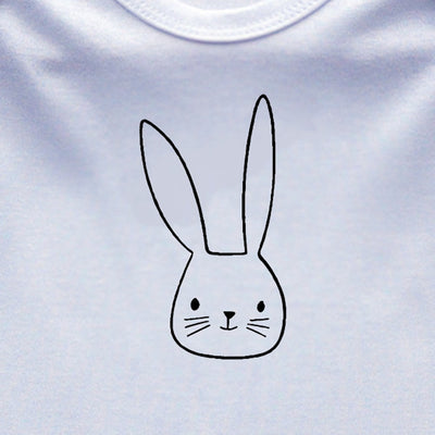 Baby Sleepsuit, White, Bunny Face Print - 0-3 months