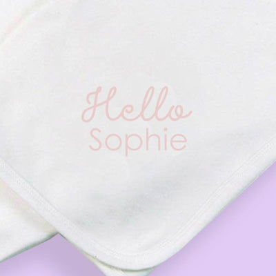 Personalised White 'Hello Baby' Pram Blanket