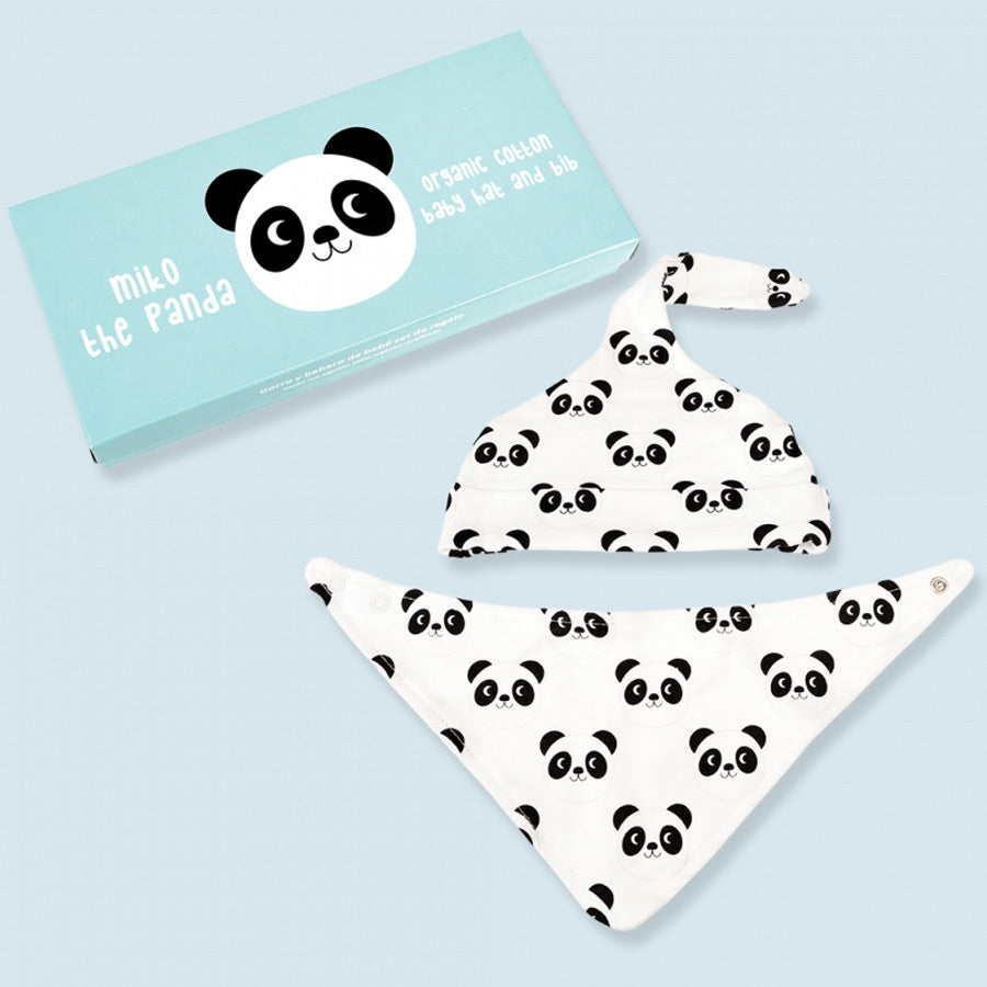 Rex London Panda Baby Hat & Bib Set