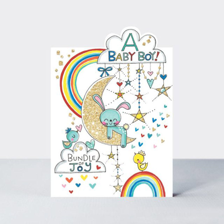 Rachel Ellen 'A Baby Boy!' Bunny On Moon Card