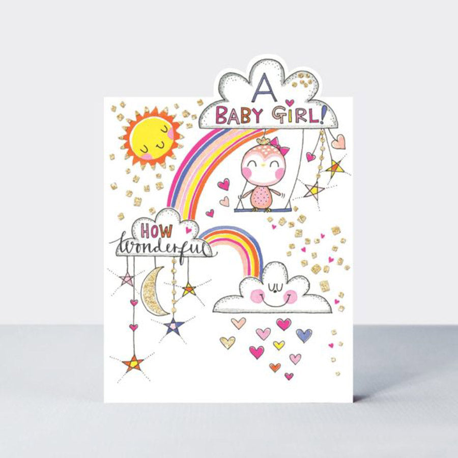 Rachel Ellen 'A Baby Girl!' Bunny On Moon Card