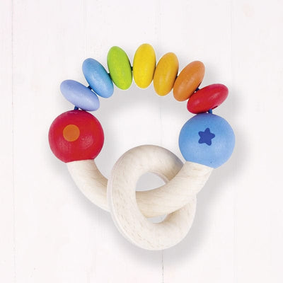 These beautifully designed wooden toys are perfect for keeping little ones happy!   The chunky wooden beads and easy grip rattle, means they are ideal for play at home or out and about. 