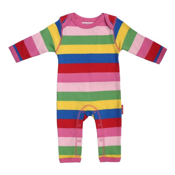 Ensure your baby stands out from the crowd with this funky sleepsuit from designer brand Toby Tiger   100% super soft organic cotton sleepsuit, with bright pink stripe design for girls. Beautiful thick fabric to keep baby warm.  Beautifully designed and produced by designer baby brand Toby Tiger.  Features popper bottom.   Age 0-3 months.