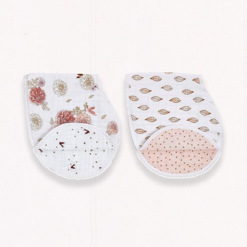 aden + anais Dahlia Pink Burpy Bib - SINGLE. The aden + anais Burpy Bibs in Dahlia floral print will keep you and your little one clean. These 100% cotton muslin burp bibs double as a bib and a burp cloth, meaning that both mother and child can be clean at all times. 
