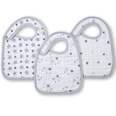 This single 100% cotton aden + anais Twinkle Stars bib (one of the three designs will be sent), is perfect for baby's feed times.    This bib is easy to put on and take off, super absorbent and keeps baby's clothes dry when they get to the dribbly teething stage.  Made from 100% natural cotton which is incredibly soft and gentle.
