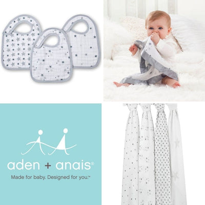 aden anais grey stars gift set - unisex baby hamper - new baby gifts uk