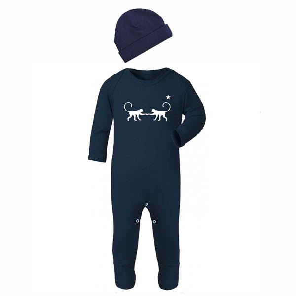 Navy Monkey Print Baby Sleepsuit