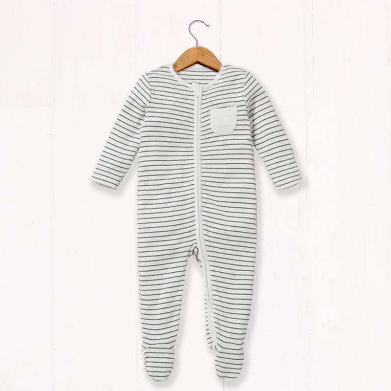 Baby Mori Grey Stripe Sleepsuit