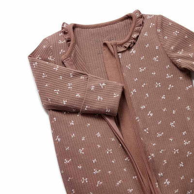 Baby Mori Mauve Ruffle Sleepsuit