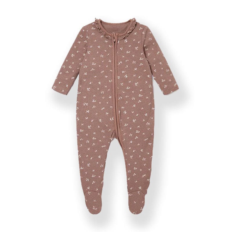 Baby Mori Mauve Ruffle Sleepsuit