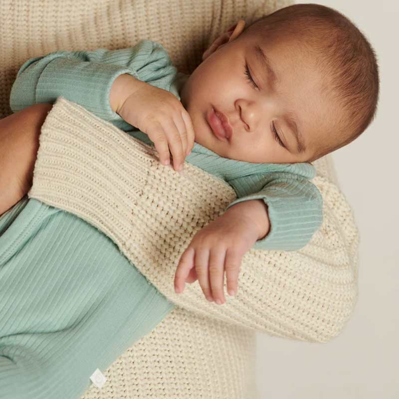 Baby Mori Ribbed Sleepsuit - Mint Green