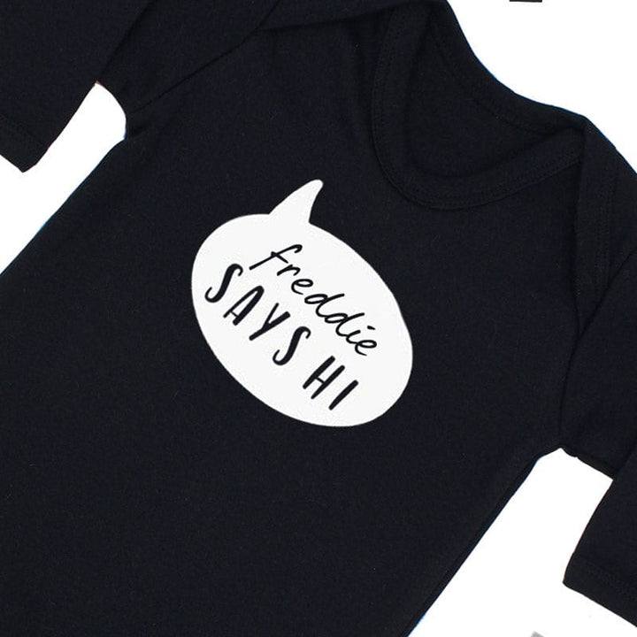 Baby Says Hi Personalised Sleepsuit - Black