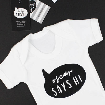 Baby Says Hi Personalised T-shirt - White