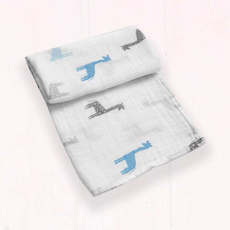 Bamboo Muslin Cloth - Blue Giraffe Print