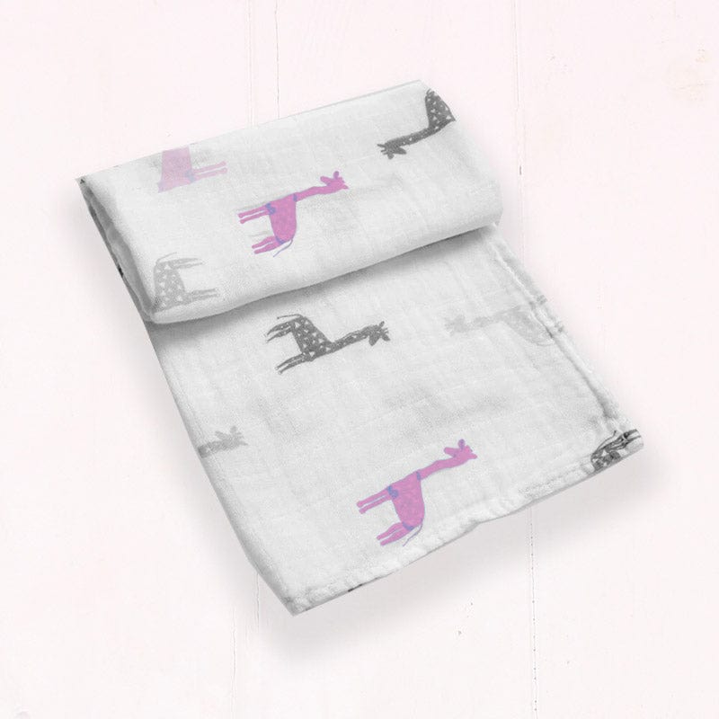 Bamboo Muslin Cloth - Pink Giraffe Print