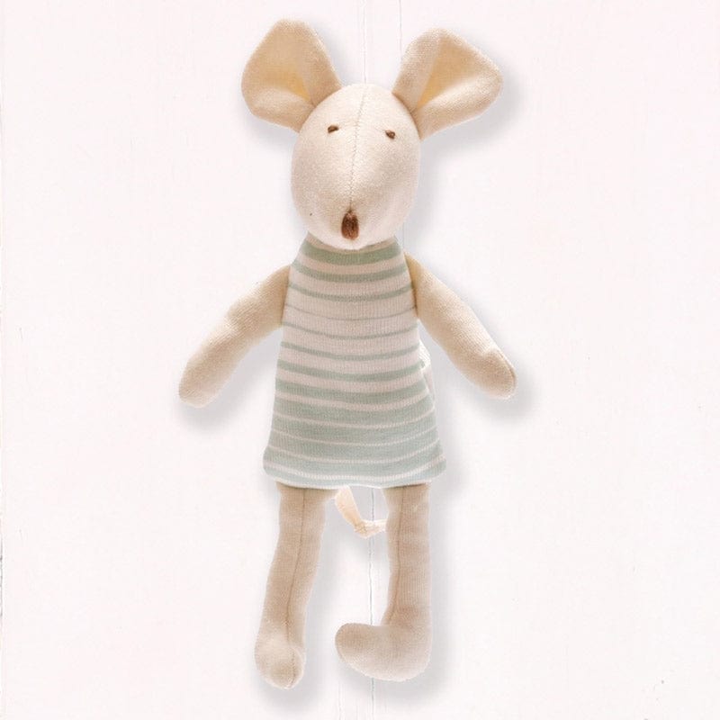 Our Organic Mouse Soft Toy is handmade by a fair trade organisation and ethical sourced from Egypt. Perfect size for little hands, this 100% organic Egyptian cotton mouse soft toy with teal stripes is ideal as a cot toy and for imaginative play as your baby grows. A fabulous sustainable plastic free toy for babies, our Organic Mouse Soft Toy makes a wonderful present for any new arrival!