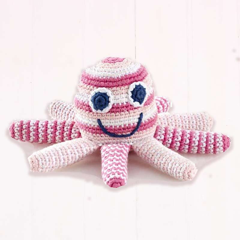 Pebble Fairtrade Crochet Octopus - Pale Pink Stripe