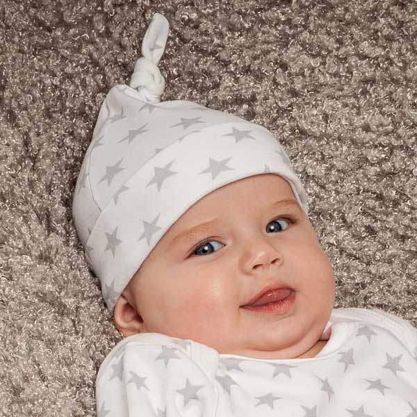 Grey Star Print Knotted Hat By The Baby Hamper Company