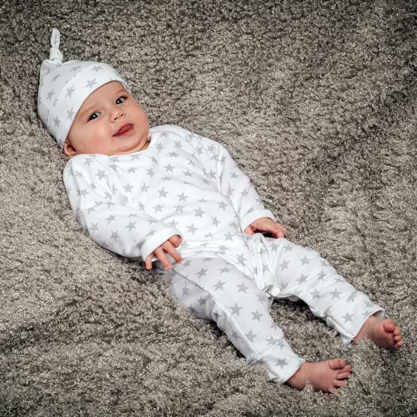 Grey & White Star Print Rompersuit by The Baby Hamper Company