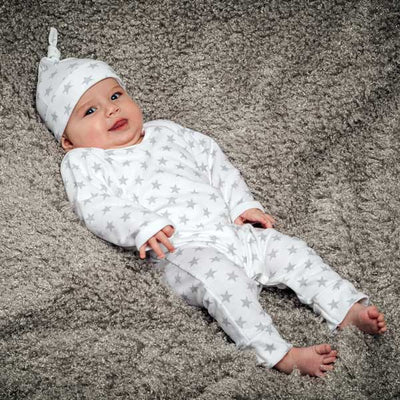 Grey & White Star Print Rompersuit by The Baby Hamper Company