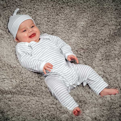 Grey & White Stripe Print Rompersuit by The Baby Hamper Company